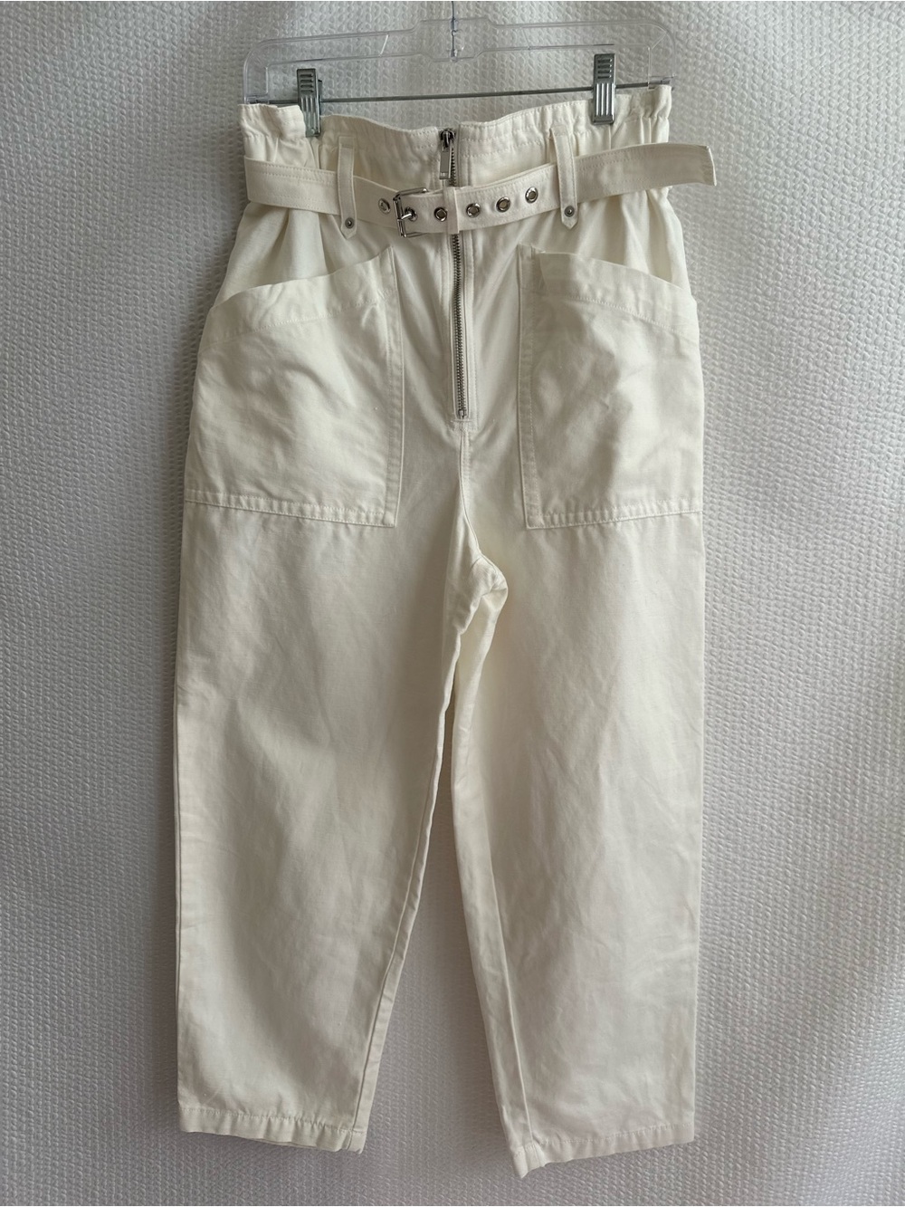 BANANA REPUBLIC Cream High Rise Paperbag Waist Belted Cropped Pants Size 4 Short